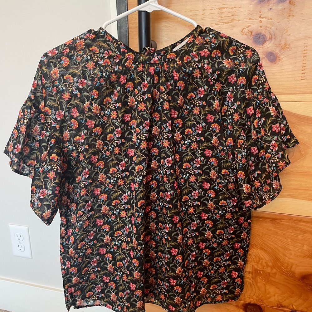 Black shimmer floral blouse